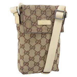 Authentic GUCCI GG Canvas Shoulder Bag Beige Silver 145865